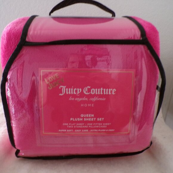 Juicy Couture 4pc QUEEN Plush Sheet Set Pink Soft & Cozy - Picture 1 of 6